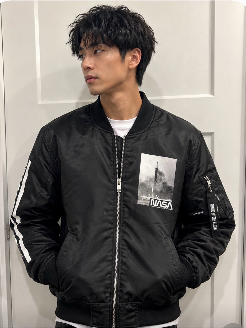 NASA Black Bomber Jacket Men L